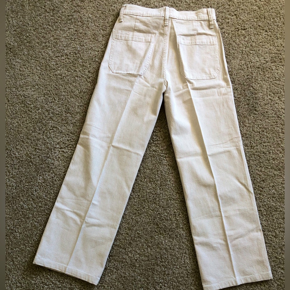 J. Crew Slim Wide Leg pants, ivory/tan pinstripe, size 26T, inseam 28” - Picture 2 of 4